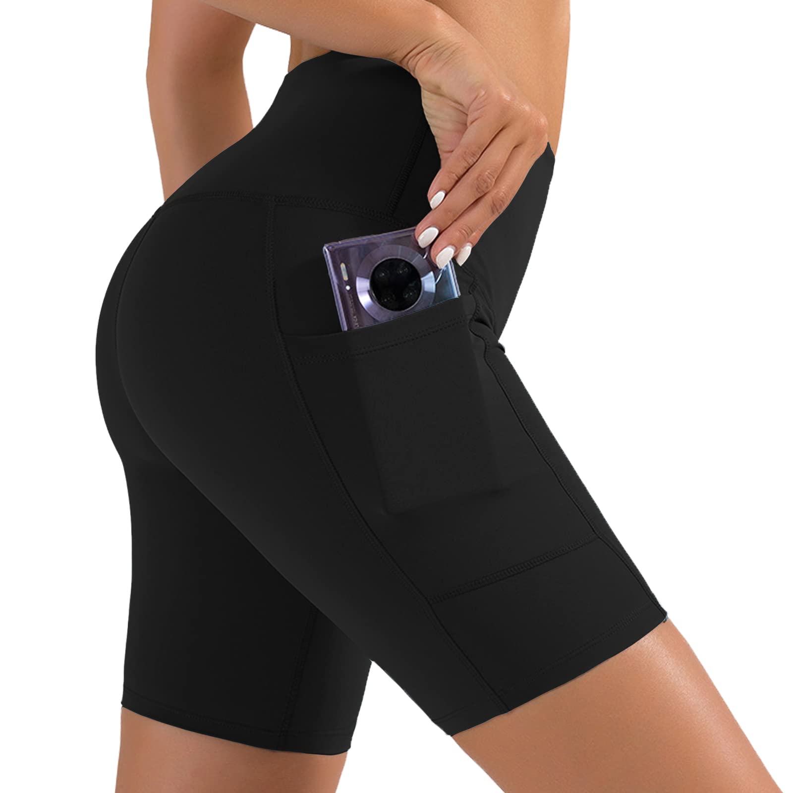 NEW YOUNGBiker Shorts Women with Pockets-5"/8" High Waisted Tummy Control Workout Gym Running Yoga Shorts