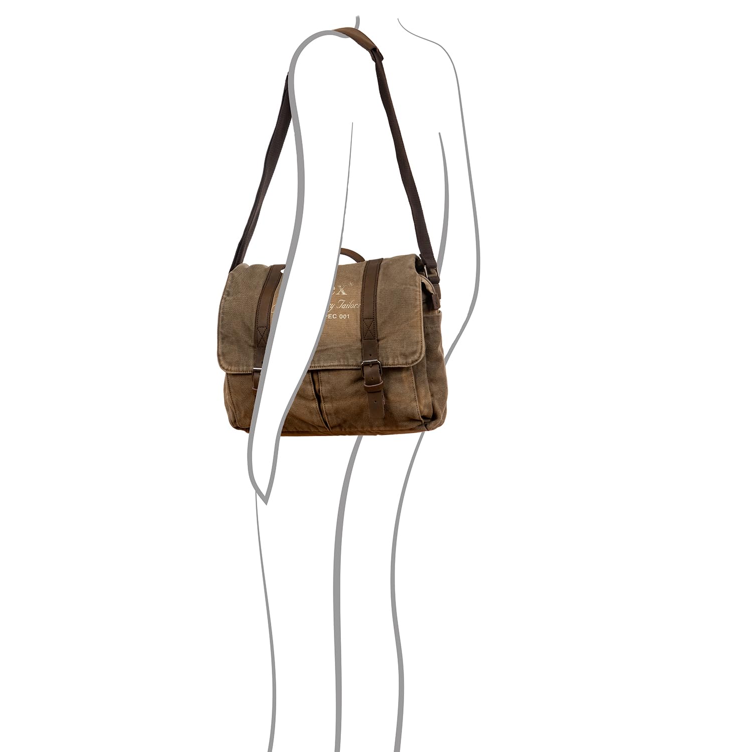 Avirex Borsa Messenger in Canvas e Pelle Bovina Anticata, Cartella a Tracolla Regolabile in Stile Militare, Collezione 140506 CNV0M (Verde Kaki)