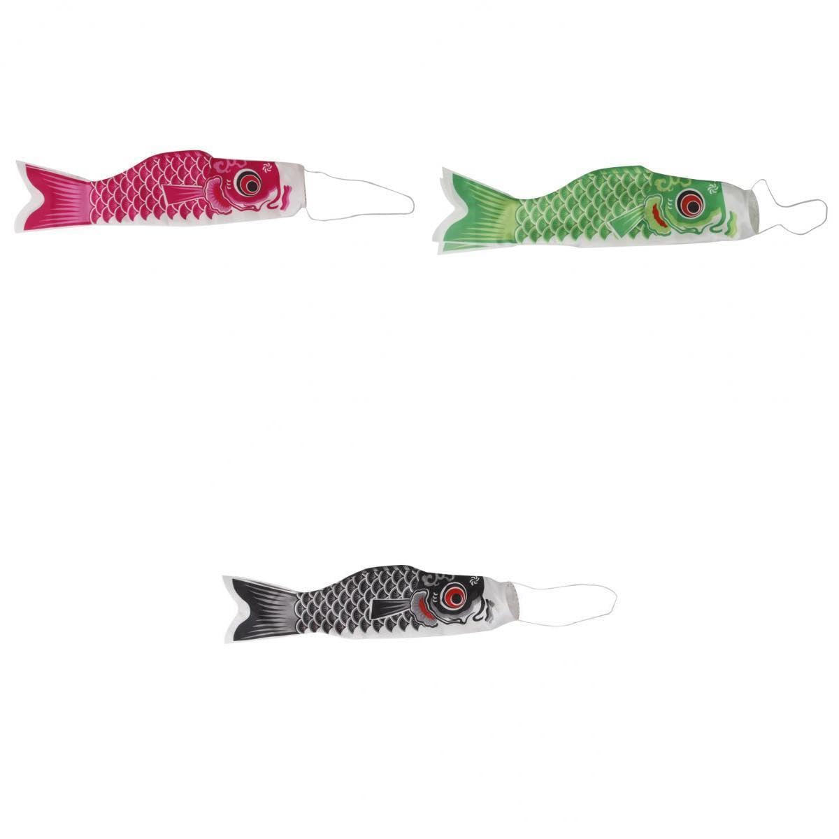 Merishopp 3Pcs Japanese Windsock Carp s Koi Nobori Pink 55cm Green 55cm Black 70cm-image-41