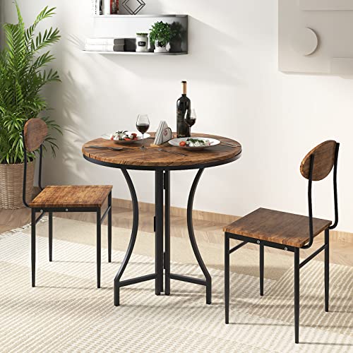 DlandHome Table Pliable de Bar bistrot + 2 tabourets Ensemble pour Bar 1 Table + 2 Chaises Style Industriel Table à Manger pour Cuisine/Salle à Manger/Salon Couleur Noyer avec Cadre en Acier Noir - Image 7