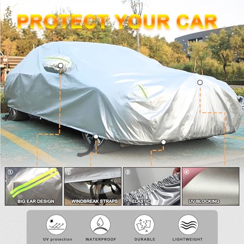Mavonne Full Car Cover, Waterproof Car Covers All Weather Snowproof Windproof Scratch Resistant Outdoor UV Protection with 6 Reflective Strips,190T Universal Fit for Sedan (Up to 193") - Image 4