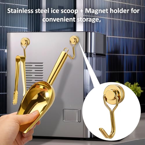 Image of Juome 6oz Stainless Steel Ice Scoop for Freezer with Magnetic Holder, Metal Ice Scoop for Ice Machine, Small Ice Cube Scooper for Freezer Bin for Ge Profile Opal 2.0 Nugget Ice Maker (Gold)