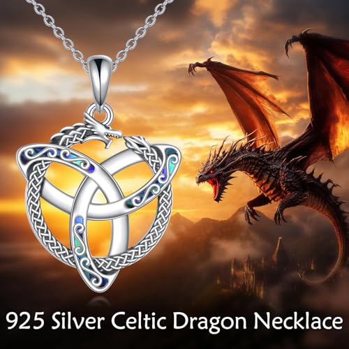 Celtic Dragon Necklace 925 Sterling Silver Ablone Shell Celtic Knot Dragon Pendant Necklace Trinity knot Jewelry Present for Women Mom2