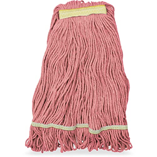 Image of SPARTA Flo-Pac Acrylic Mop Head, Loop-Ended, Narrow Band with 1 inch Yellow Band for Organized Cleaning, Small, Red (Pack of 3)