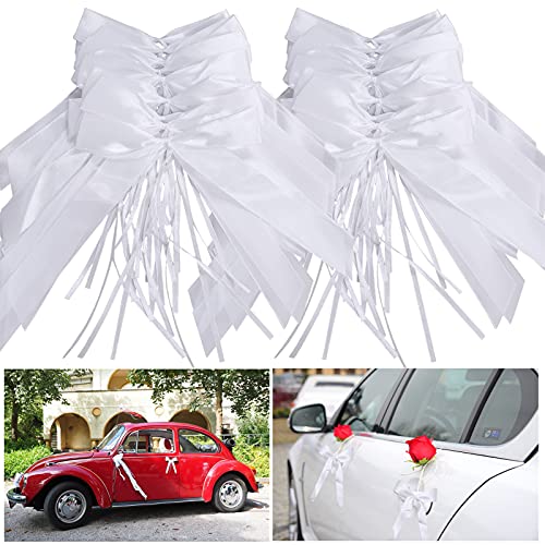 50 Pièces Noeud Voiture Mariage Blanc,Deco Voiture Mariage,Noeud Blanc Decoration,Nœuds Pour Satin Voiture Decoration,Décoration de Voiture Mariage,Chaise, Cadeau, Wedding Crmonie, Bouquet