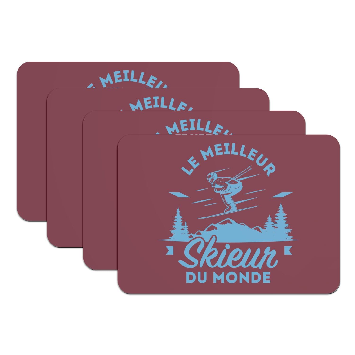 Sets de table skieur rouge antidérapants grand format en caoutchouc résistant