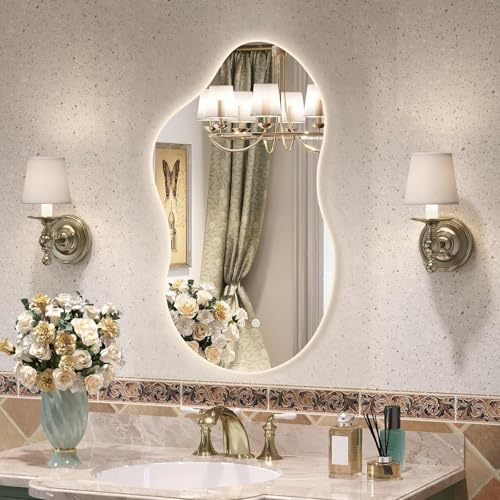 Image of Irregular Backlit Mirror with Lights 20 inchx36 inch Asymmetrical Cloud Mirror Led Bathroom Vanity Mirror for Wall Abstract (Horizontal /Vertical)