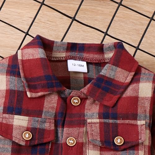 Toddler Baby Boy Clothes Winter Outfits Button Down Plaid Shirt + Pocket Jean Pants Set 12 Months - 5 Years Old4