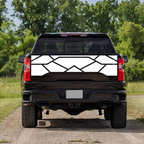Image of 59 inch Racing Stripe Graphic Car Sticker for Truck Pickup Rear Decal Plaid Graphic Self-Adhesive Universal Decorative Sticker Trunk Lid Vinyl Car Decal Accessories(1PCS) (White)