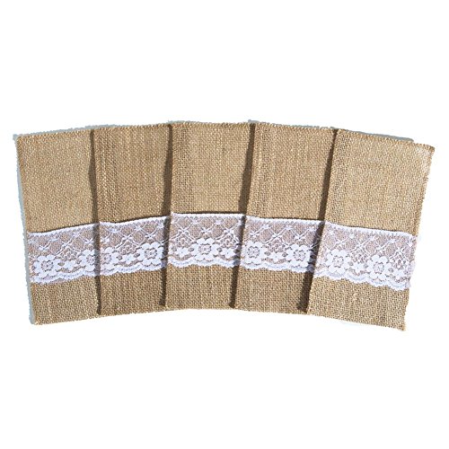 Arksu Burlap Lace Utensil Holders 20 Packs Silverware Cutlery Pouch Knifes Forks Bag For Vintage Natural Wedding #TOP4
