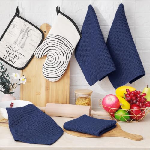 Image of Homaxy 100% Cotton Waffle Weave Kitchen Dish Cloths 6-Pack, Dark Navy | 12 x 12 Inches, Ultra Soft Absorbent Dish Towels, Quick Drying Dish Rags with Hanging Loop