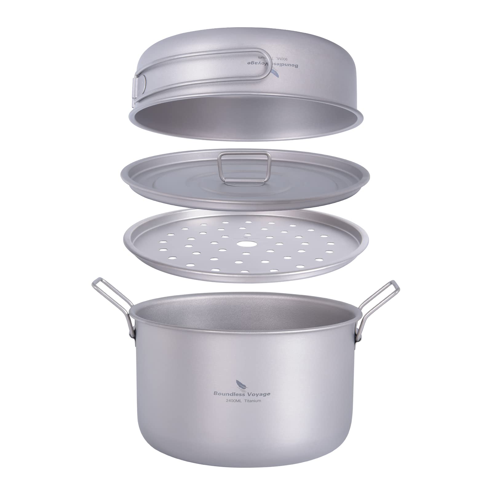 Boundless VoyageCamping Cookware Lightweight Cooking Pot Set Titanium Pot Portable for Outdoor Cooking Traveling Hiking Trekking Backpacking, 1-5 Person