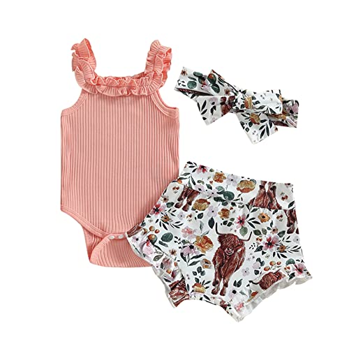 Image of CIYCUIT Newborn Baby Girl Summer Clothes Ruffle Sleeveless Ribbed Top Bloomers Shorts Set