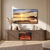 CHITA 70" Fluted Fireplace TV Stand for TVs Up to 80", Mid Century Modern Entertainment Center with 23" Fireplace, TV Console for Living Room with Adjustable Shelves, Media Cabinet, Walnut