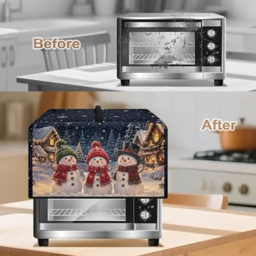 Image of Convection Oven Cover, Dust Proof Smart Microwave Oven Protector for Christmas Winter Holiday Decorations, S, 18.25 x 14.5 x 11 Inches, Snowman Night Scene Print