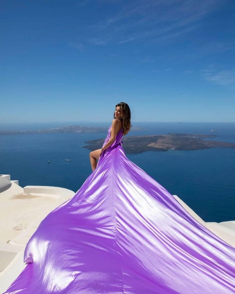 Robe volante violette pour réussir vos poses de shooting sans effort