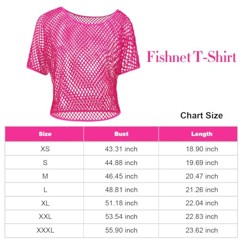 80s Fancy Fishnet Top for Women Neon Mesh Top Off the Shoulder T-shirt 1980s Retro Theme Party Costume Accessories Cosplay - Image 3