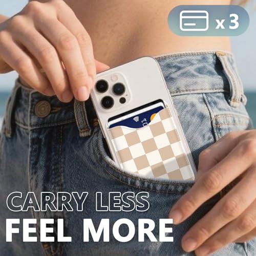 Image of Checkered Magnetic Wallets Compatible with Magsafe Wallet for iPhone 17 /16 /15 /14 /13 /12 Series Pro Max Plus Air, Phone Magnet Card Holder for Women Men Lether Mag Safe Brown