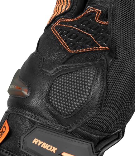 Image of Rynox Tornado Pro 4 Gloves - Motorcycle Riding Gloves | Impact Protection | Abrasion Resistance | Fast-R Carpus Bone Protector | Carbon Edition - Black Orange, Large