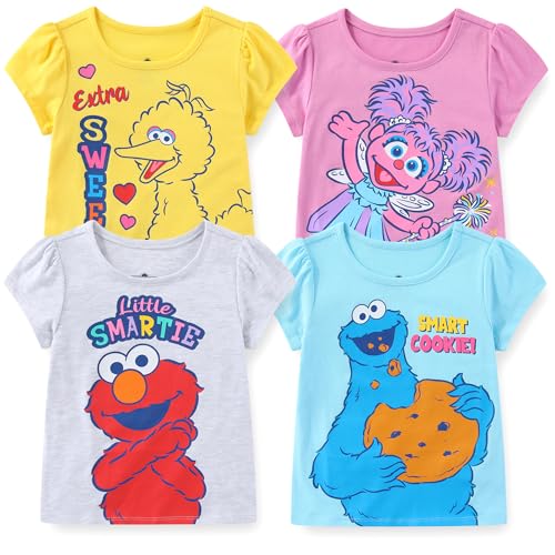 Sesame Street Elmo Girls 4 Pack Short Sleeve T-Shirt for Infant and Toddlers