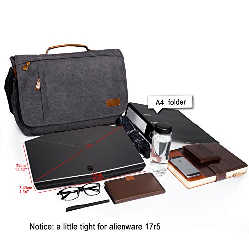 ESTARER 17.3 Inch Laptop Messenger Bag Water-Resistance Canvas Computer Bag for Office Work College Upgraded Version