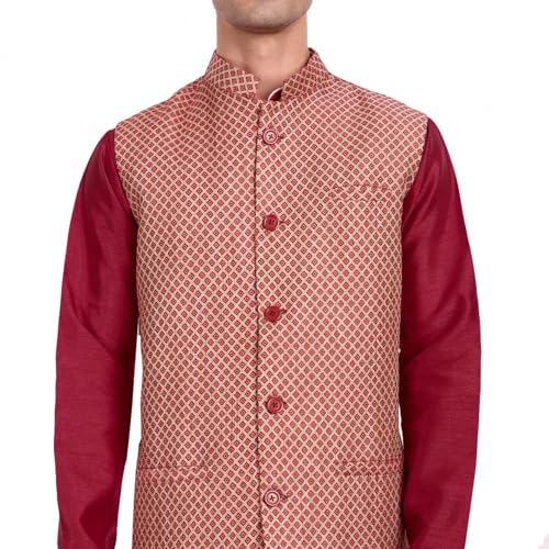 Image of Silk Blend Men's Kurta & Pant With Nehru Jacket Wedding Waistcoat