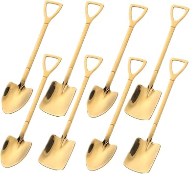Gold Fruit Dessert Shovel Spoons Set, 8pcs Stainless Steel Dinner Tea Spoons for Dessert Coffee Ice Cream Fruit Cake for Home Kitchen Restaurant