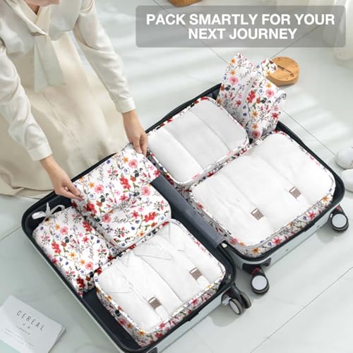 Image of 8 Set Packing Cubes for Suitcases, Packing Cube with Shoe, Cosmetics, Clothing, and Accessories Bags for Travel Luggage Organizer Women Men(Retro Flowers)