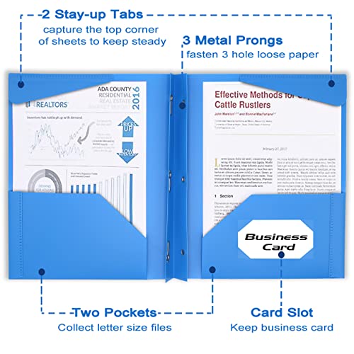 6 Packs Colored File Folders Letter Size, 2 Pocket Folders With Prongs, 3 Prong Folders Bulk, Presentation Folder With Adhesive Lables #TOP2
