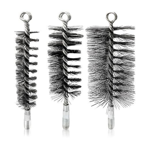 AIHSUMC 3 cepillos para tubo de estufa, escoba de chimenea de alambre de acero resistente, cepillo redondo para chimeneas, calderas, tuberías, diámetro 30/50/80 mm