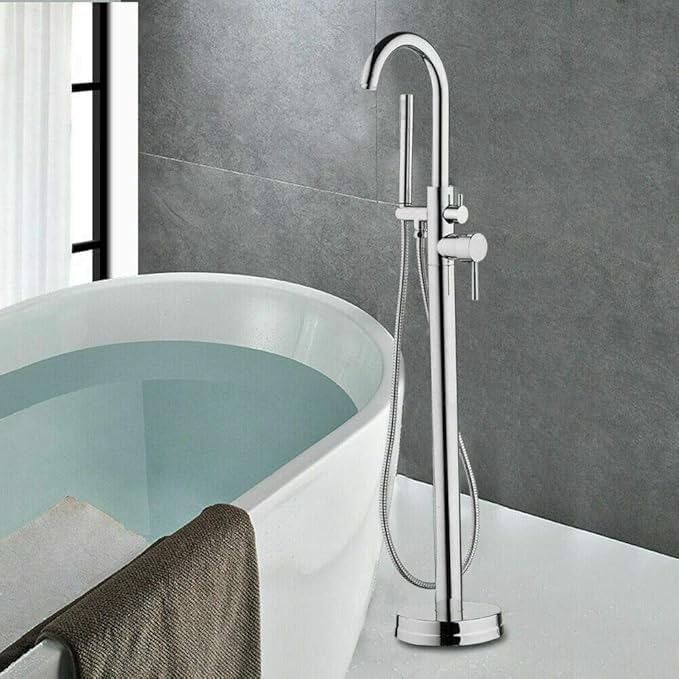 Grifo independiente, grifo de bañera independiente, de pie, ducha de mano con ducha de mano, para individuos, apartamentos y hoteles, plateado