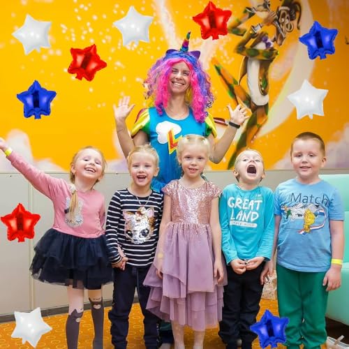Image of 30 pcs Red Blue White Star Foil Balloon, 10 Inch Red Blue White Star Balloons Mylar balloons for Wedding Decoration Party balloon Birthday Decoration