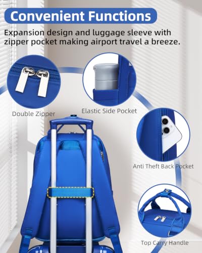 Image of LARVENDER Carry on Luggage 22x14x9 Airline Approved Hardshell Suitcase with Wheels TSA Lock, PC+ABS Lightweight Suitcase Set for Women with Travel Backpack, Navy Glow, 3 Piece Set