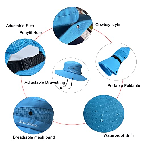 Npqquan Ponytail Sun Hat For Women 3” Wide Brim Upf 50+ Bucket Fishing Beach Hats Pink/Grey #TOP4