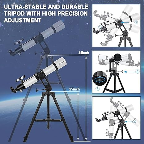 Teleskope für Erwachsene Astronomie, 90mm Öffnung 700mm Refraktor-Teleskope für Erwachsene Anfänger Kinder mit hoher Präzision Anpassung, Ultra-stabilen Vertisteel AZ Mount Base Stativ