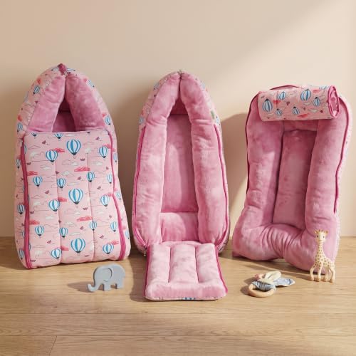 Image of Baybee Carry Nest for New Born | 3-in-1 Portable Baby Bed, Premium Cotton Fabric with Portable Design, Auto-Lock Zipper & Soft Cushion Filling (Pink)