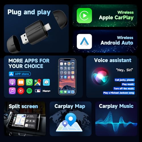Image of YIMBLI Wireless CarPlay & Android Auto Dongle | Convert Wired to Wireless | Quick Setup Plug & Play | Stable Bluetooth & WiFi | for OEM Wired Cars