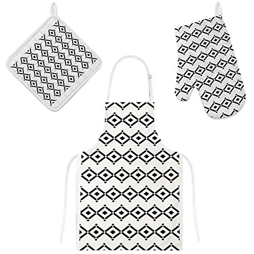 Tablier de cuisine réglable 3 pièces avec gant et manique au design soigné - 2