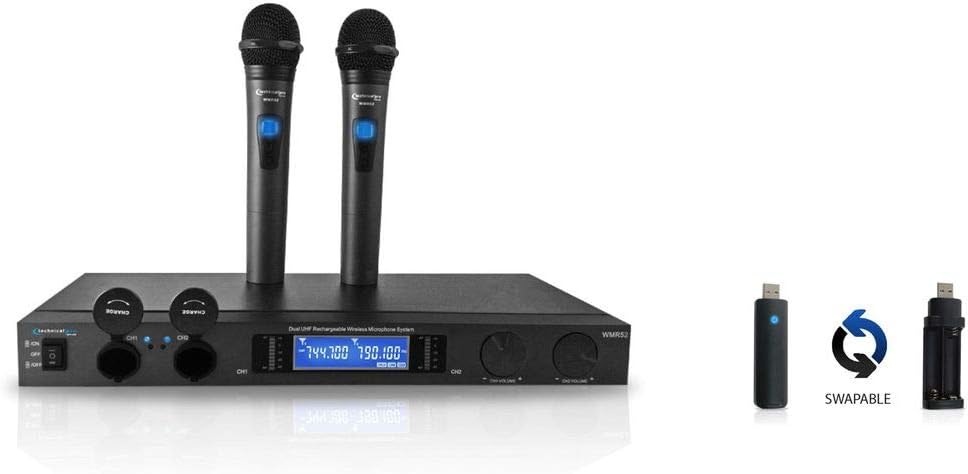 Technical Pro wmr52 Professional UHF Dual Rechargeable Wireless Microphone System image 2 of 5 B07GDJ17GR