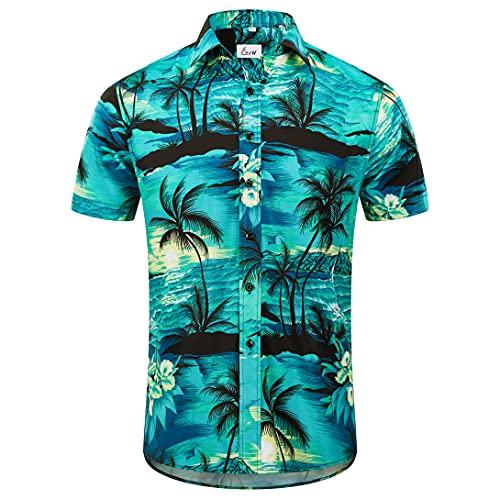 Euow Men's Hawaiian Shirt Short Sleeves Printed Button Down Summer Beach Dress Shirts(Multicolored Bl3,M) #TOP1