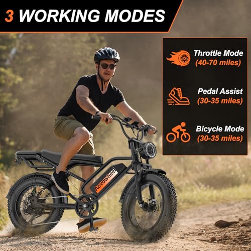 Aovowheel Electric Bike for Adults, 20\" Fat Tire Electric Dirt Bike with 48V 18Ah Battery, 50-70 Miles Electric Motorcycle Ebikes, 1000 Peak Motor 31MPH Top Speed E-Bikes, 2 Seater, Full Suspension