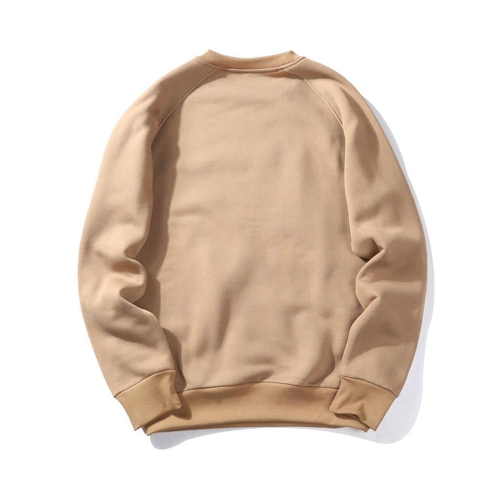 Men Long Sleeve Solid Hoodie Hooded Jumper Pullover Jumper Tops XL Khaki-image-42