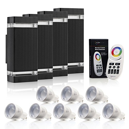 Auraglow Up & Down Wandleuchte Mit Farbwechsel – RF-Fernbedienung, IP44, Schwarz