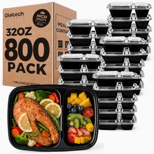 Image of Glotoch Express 800 Pack 32 oz Meal Prep Containers,2-Compartment Reusable Food Storage Containers with Lids,Microwave Freezer Dishwasher Safe,Sturdy Leakproof&BPA Free Bento Box for To Go Take Out