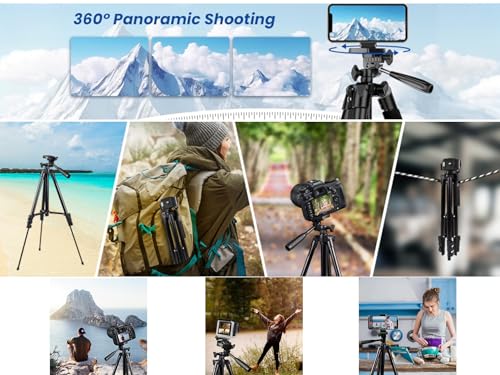 Tripod Professional Camera/Phone/Ring Light/Fill Light Stand, Lightweight Aluminum Alloy, Max Height 140cm, 360-Degree Pan Head, Weight Hanging Hook, Non-slip Feet, Up TO 3kg Load Capacity (3366)