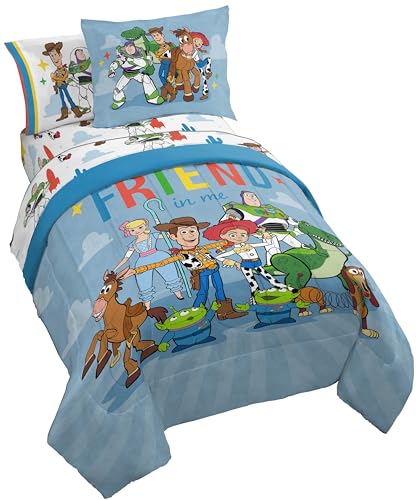 Image of Jay Franco Disney Pixar Toy Story 5 Piece Twin Bed in a Bag Kids Comforter Set with Sheets & Sham, Super Soft Microfiber, Machine Washable, Woody & Buzz Lightyear, Blue (Officially Licensed)
