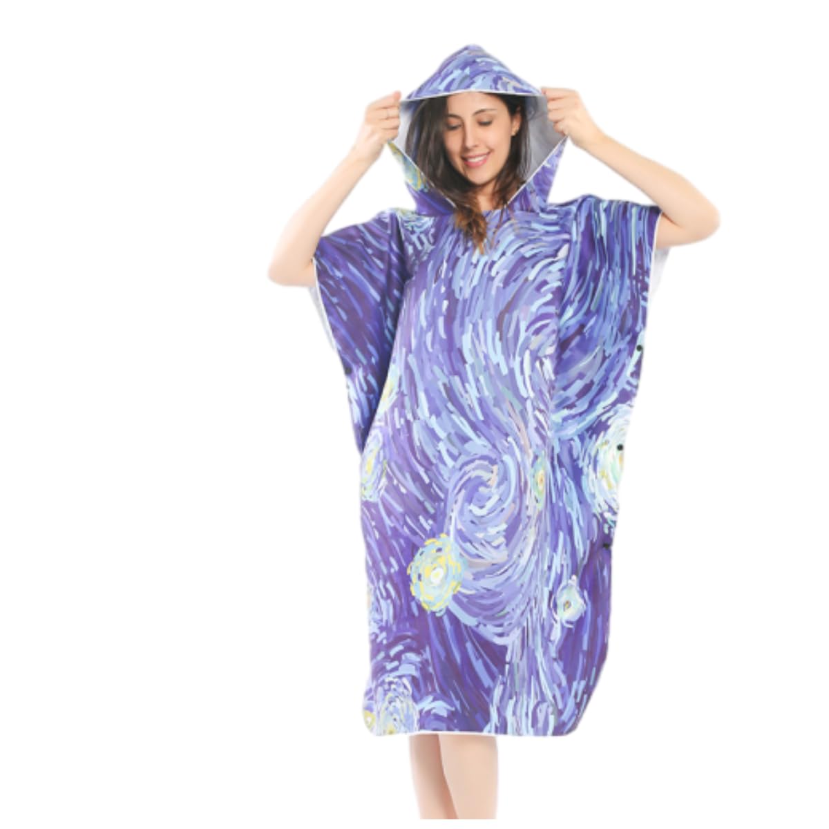 Beach Towel, Microfiber Beach Towel, Surf Poncho Changing Towel Robe, Quick Dry Pool Swim Beach Towel with Hood for Surfing, Swimming, Bathing, Wetsuit Changing (Starry Sky)