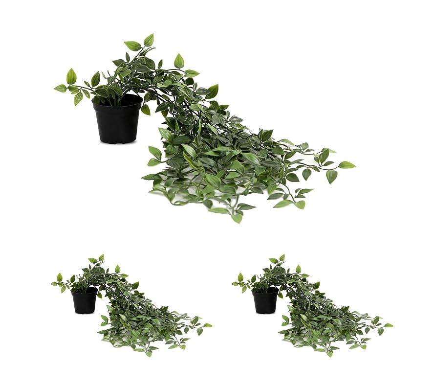 Image of PAPERI Artificial Hanging Plant for Home Decor - Balcony Decoration Items, Fake Plant, Plastic Vine Leaves with Pot, Long Green Leaf Vines for Living Room, Wall, Window (Pack of 3)