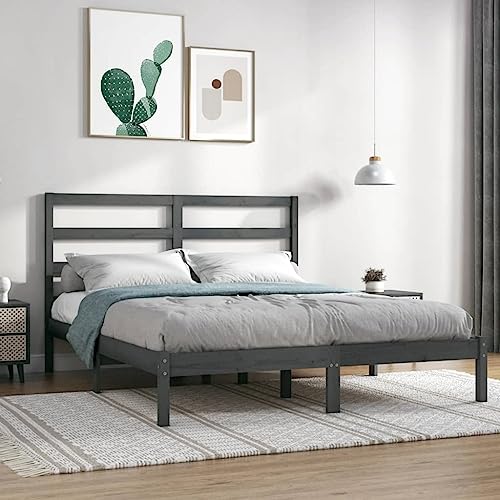 AJJHUUKI Muebles de exterior - Marco de cama sin colchón, color gris, 135 x 190 cm, muebles dobles de madera maciza
