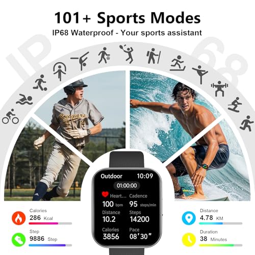 Image of MFVLP Smart Watch for Women, 1.85 inch HD Fitness Tracker Matte Black